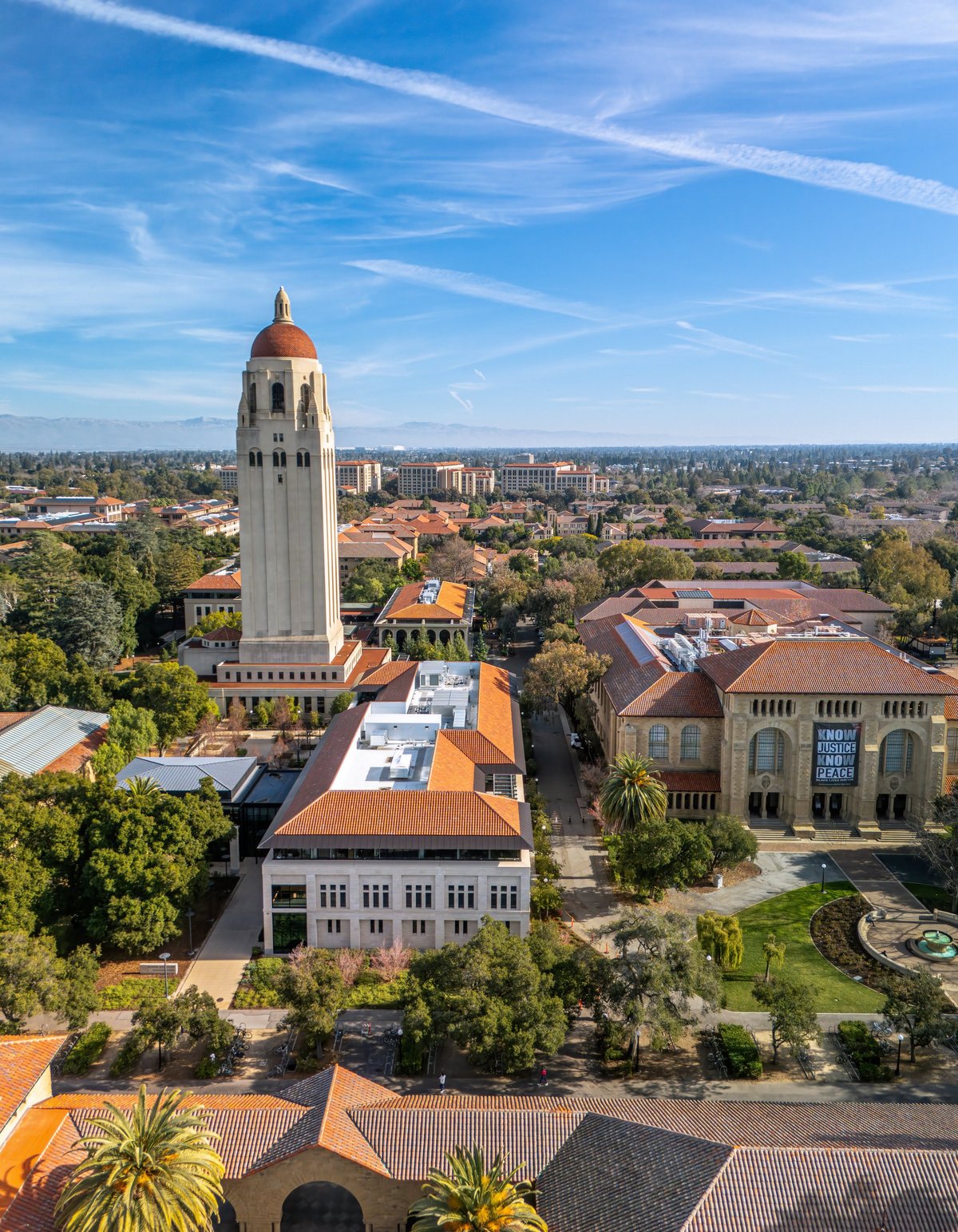 Aerial view of a university campus and surrounding neighborhood