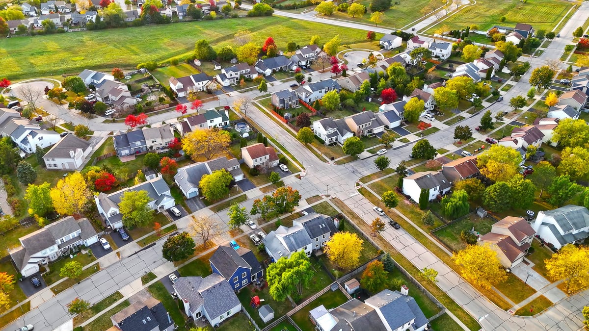 Aerial view of residential neighborhood near the University of Florida — Gainesville campus-area housing zones