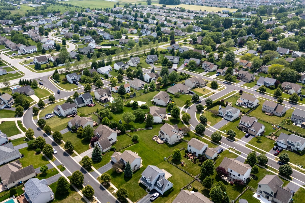 Suburban residential neighborhood with newer single-family homes