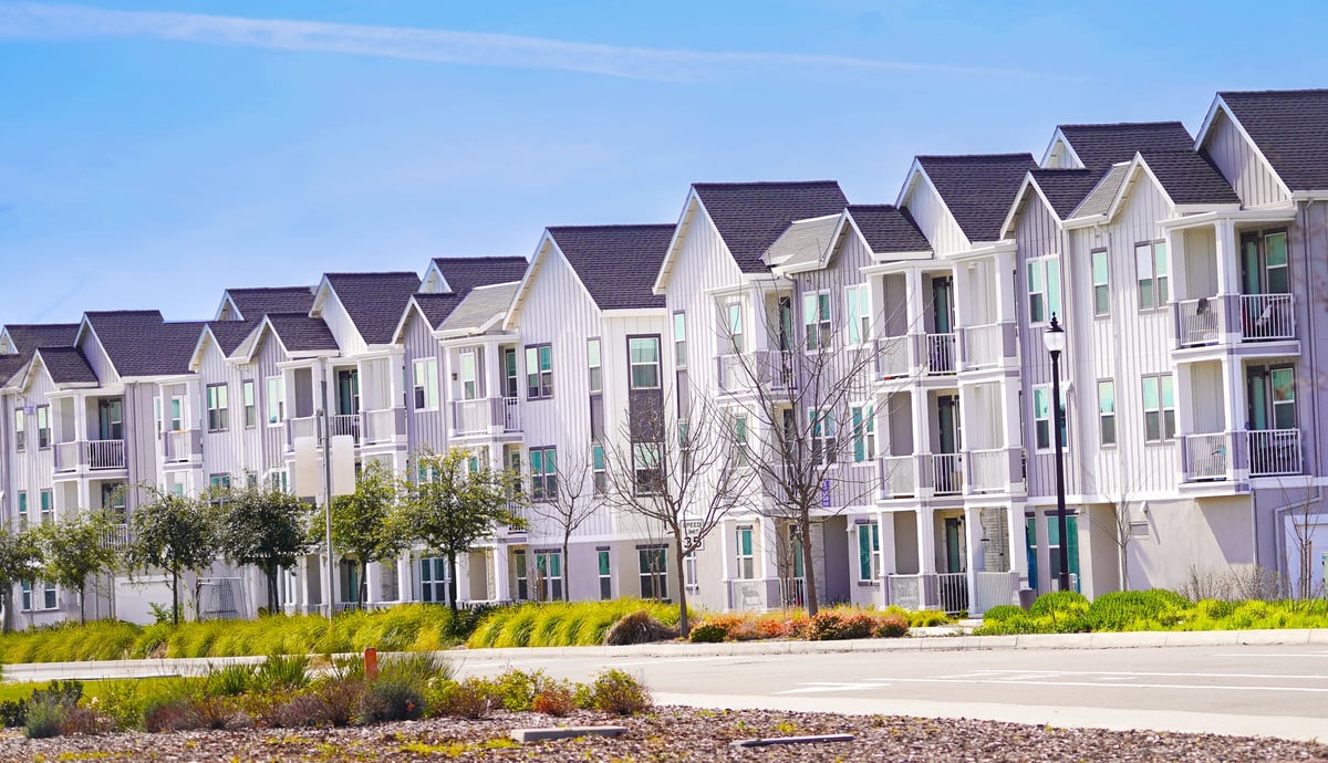 Modern university residential housing with landscaped grounds near Edinburg