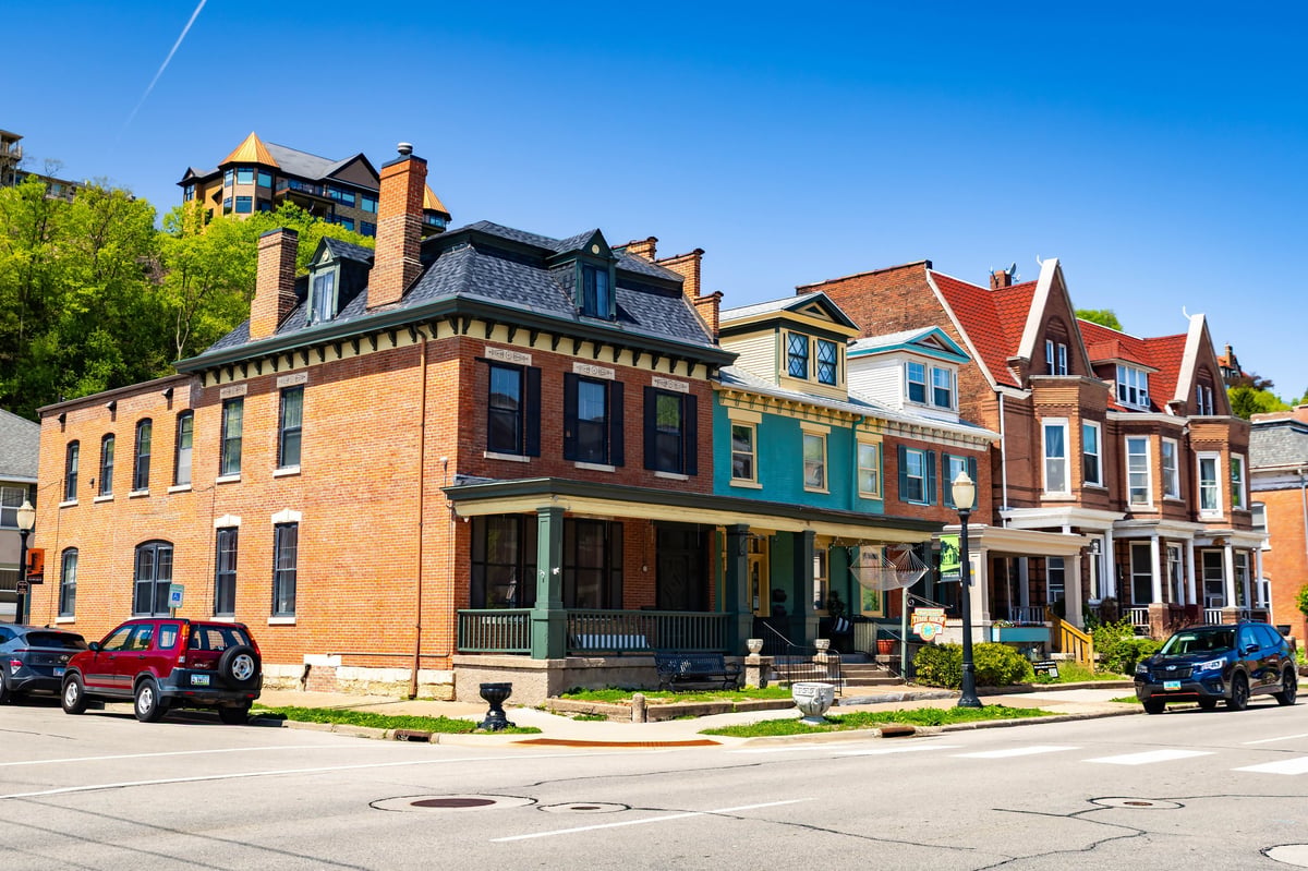 Colorful historic homes in a well-preserved residential district