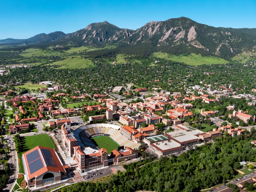 University of Colorado Boulder campus beneath the Flatirons