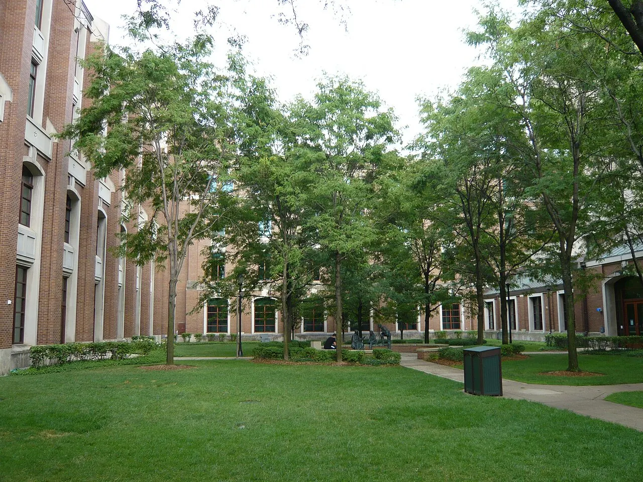The leafy quadrangle and academic buildings on DePaul University’s Lincoln Park campus in Chicago.
