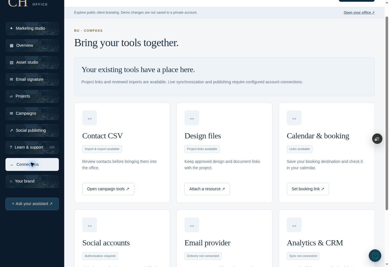 Actual back-office screenshot: Your connected tools