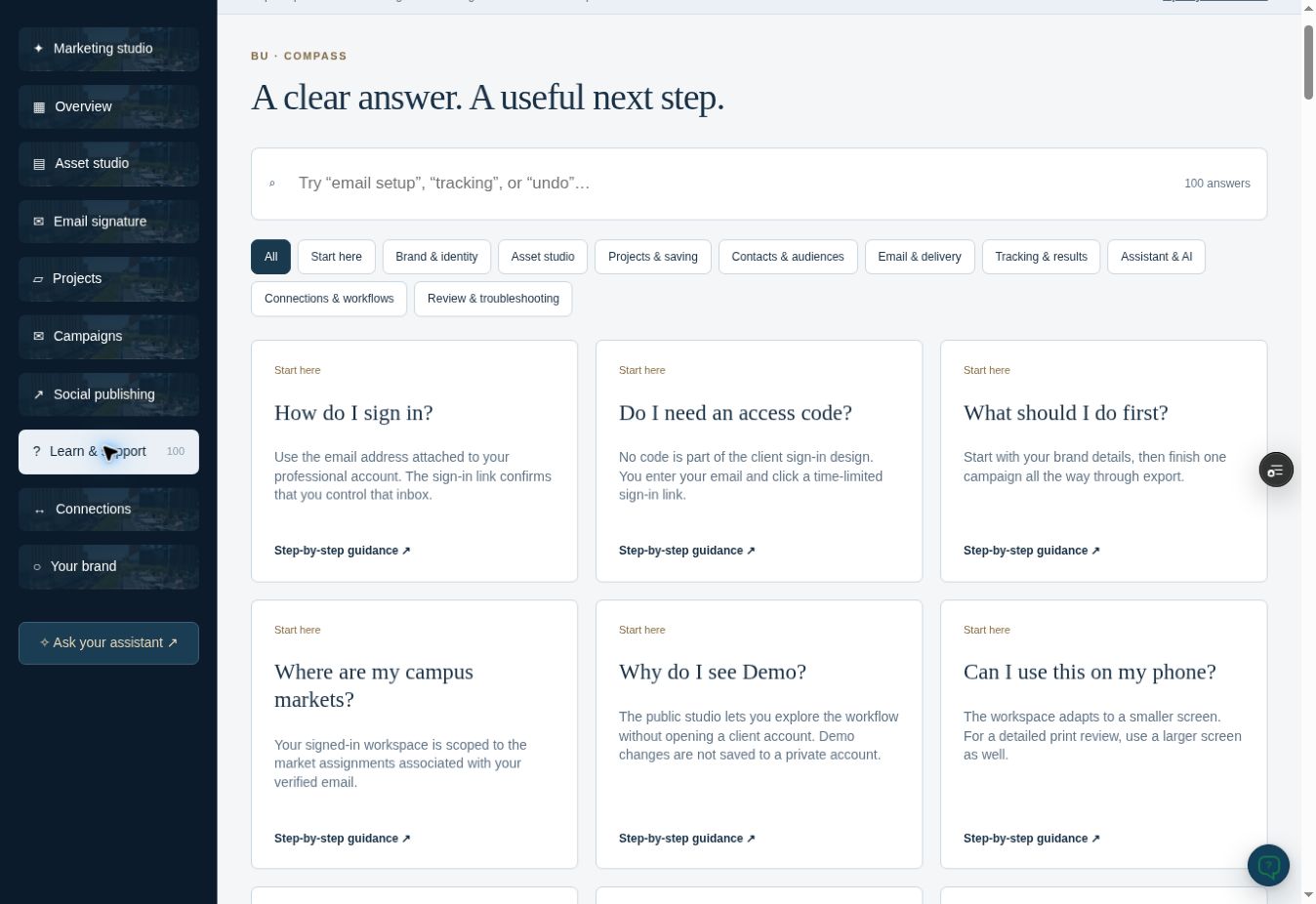 Actual back-office screenshot: Searchable help