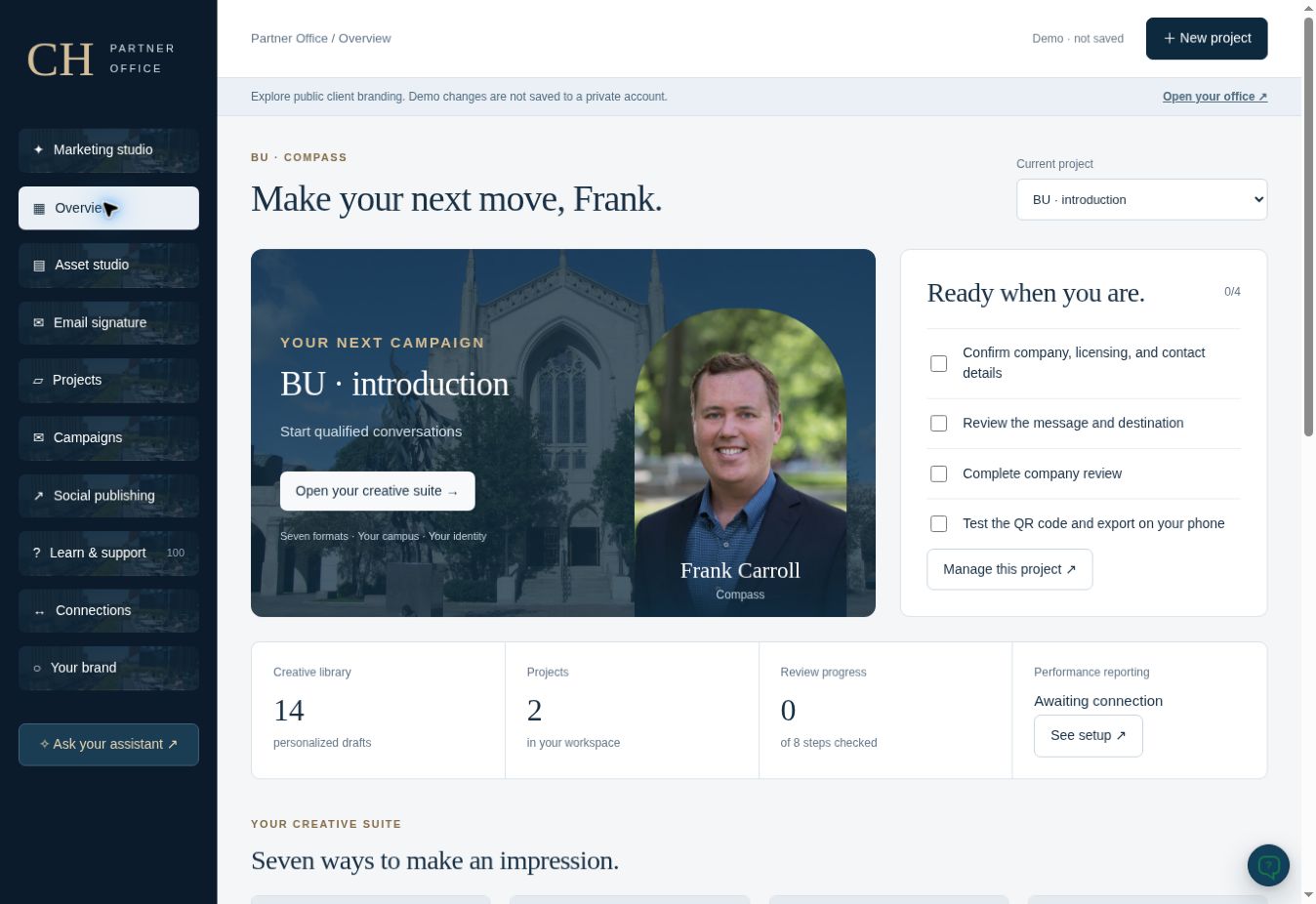 Actual back-office screenshot: Your office overview