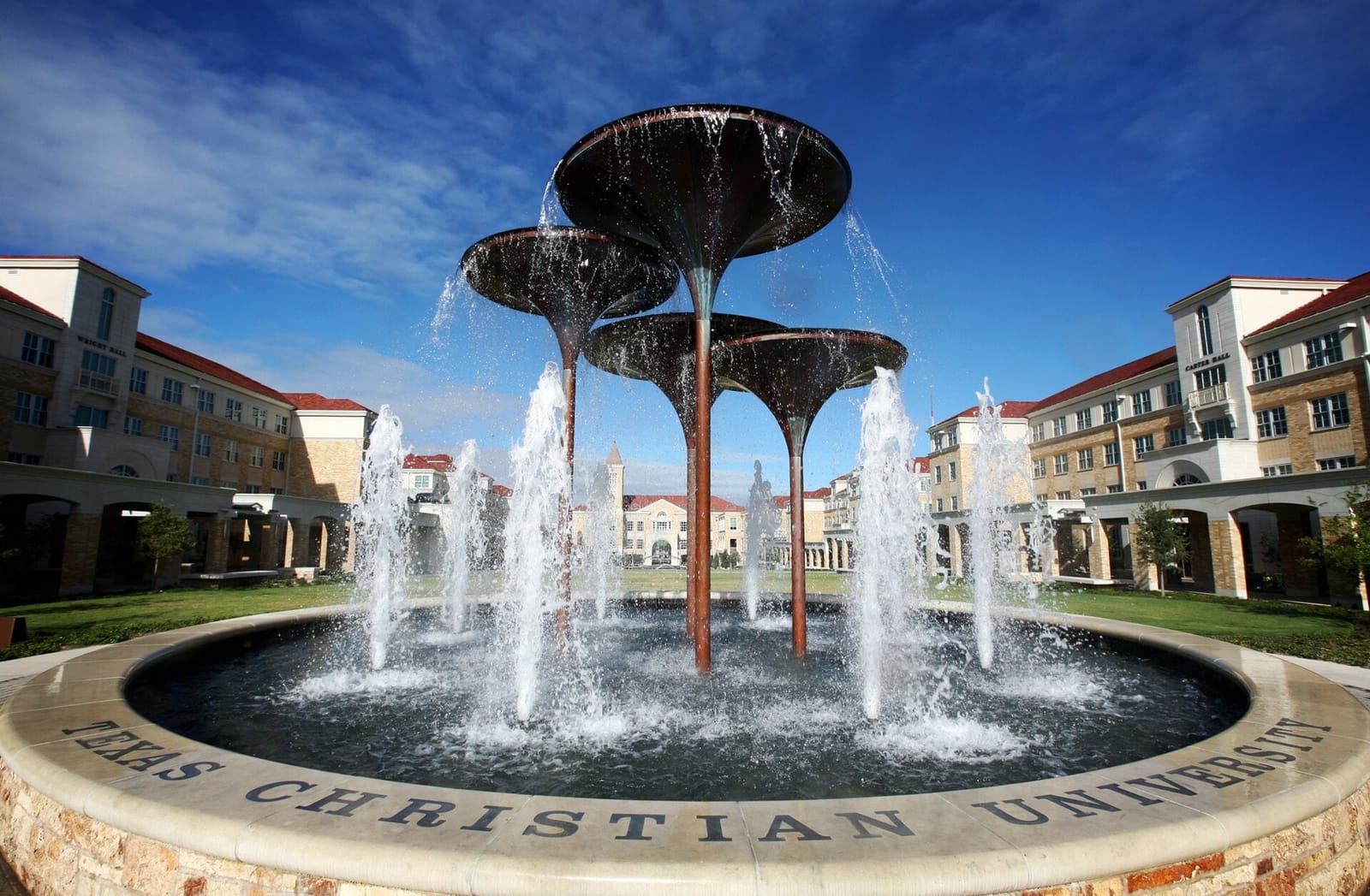 Frog Fountain and Campus Commons at Texas Christian University in Fort Worth, Texas
