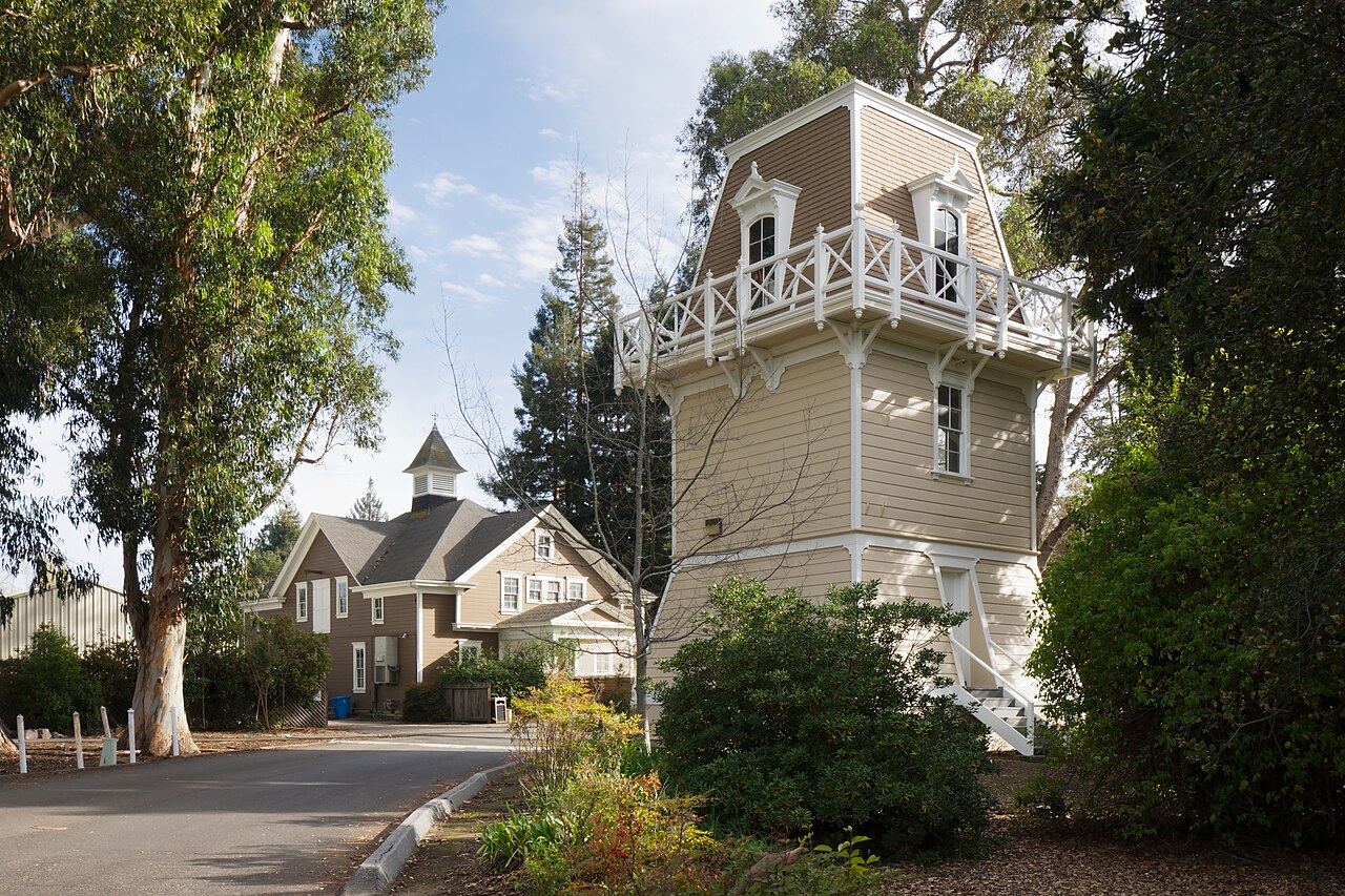 Historic carriage house and water tower at Holbrook-Palmer Park in Atherton, near Menlo College. This is an area landmark, not the college campus.
